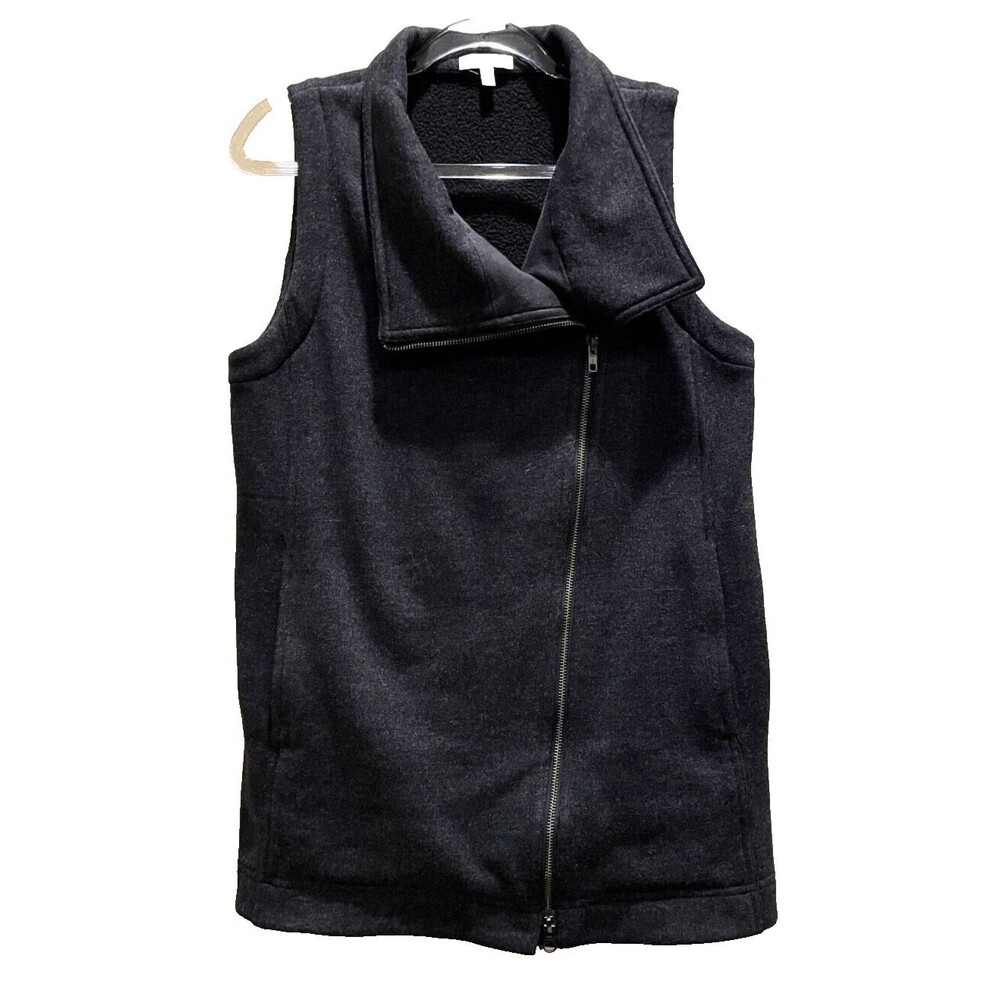 EILEEN FISHER Sweater Vest XS Wool Blend Moto Fleece Lined Asymmetric Zip Gray